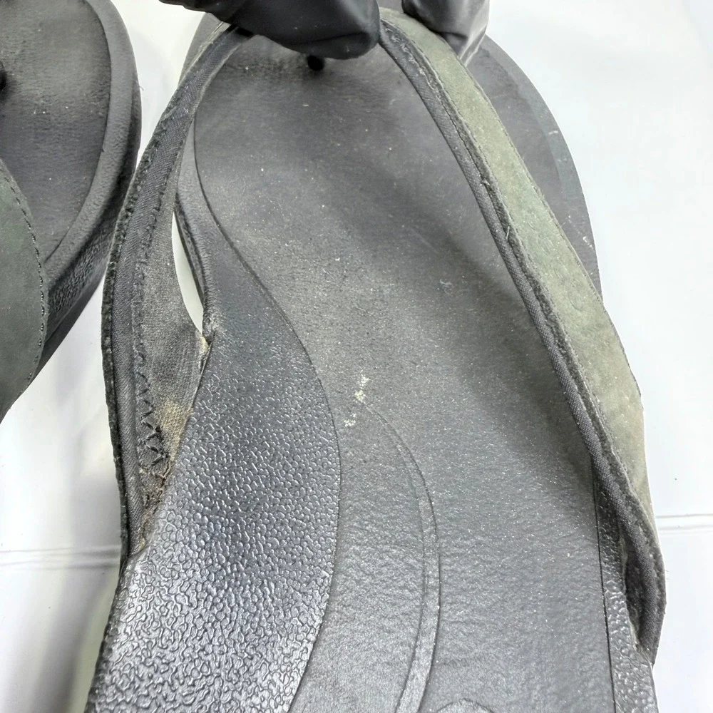 Abeo BIOsystem Mens Black Leather Thong Sandals Flip Flops Size 10